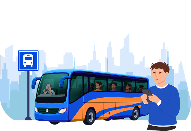 Ilustrasi orang menunggu bus otewe